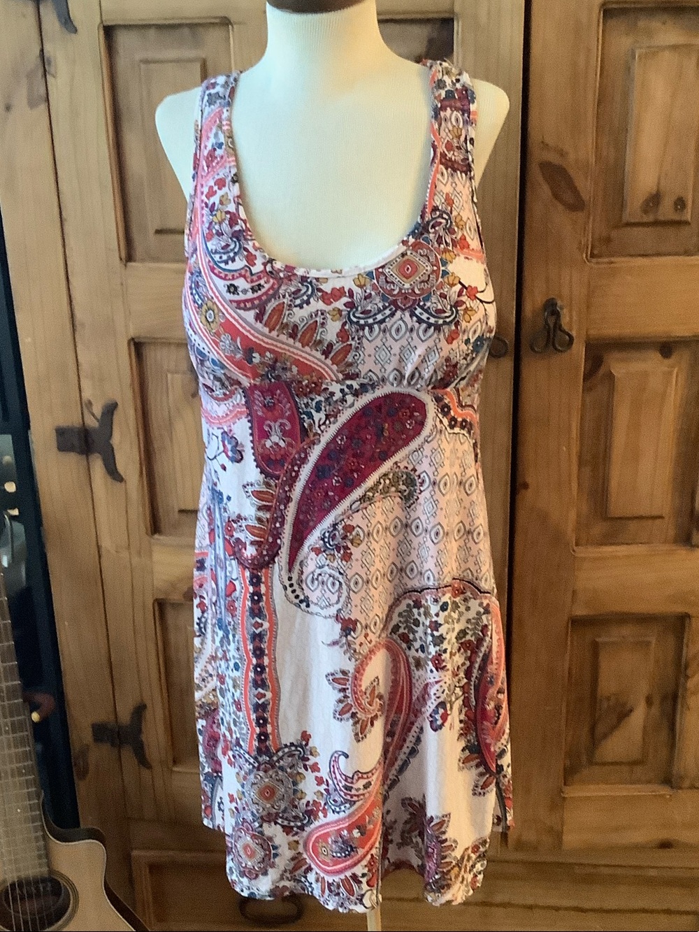 Paisley Scoop Neck Tank Dress - Pink & Cream